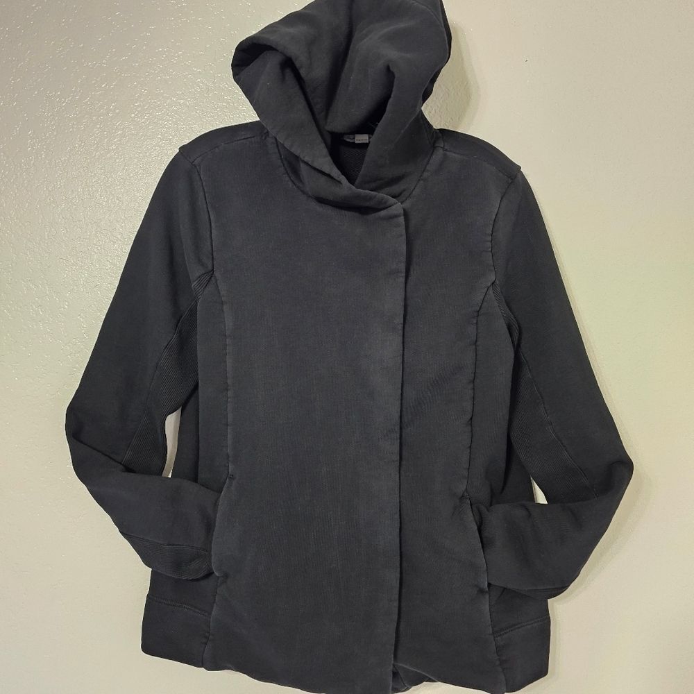 James Perse Standard Black Hooded Zip Jacket Size 4 Cotton Stretch Minimalist